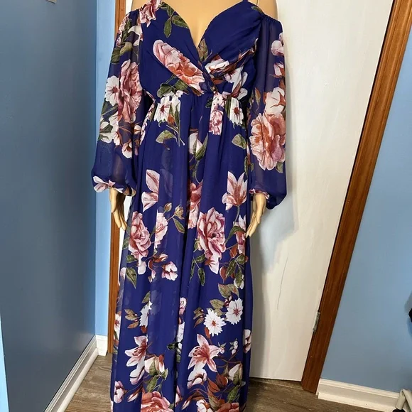 Women’s Blue Cold-Shoulder Maxi / Formal / Party / Prom Dress, Size M, NWT - Picture 14 of 15